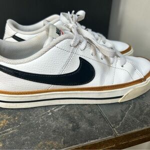 Nike Court Legacy White and Black Sneakers with Tan Accents